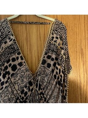 Gold Beaded Print Sundress. O/S. May be worn as a “cover up” or dress. Laces up.